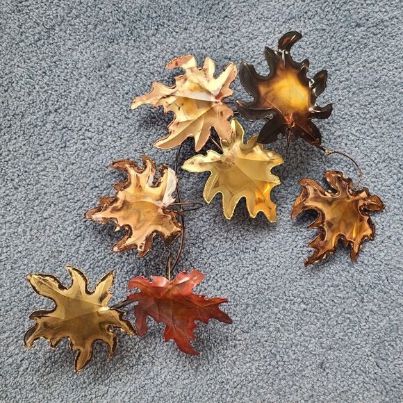 Metal Sculpture Wall Art Leaves and Branch Brass Copper and Steel Artisan Design - Picture 2 of 10